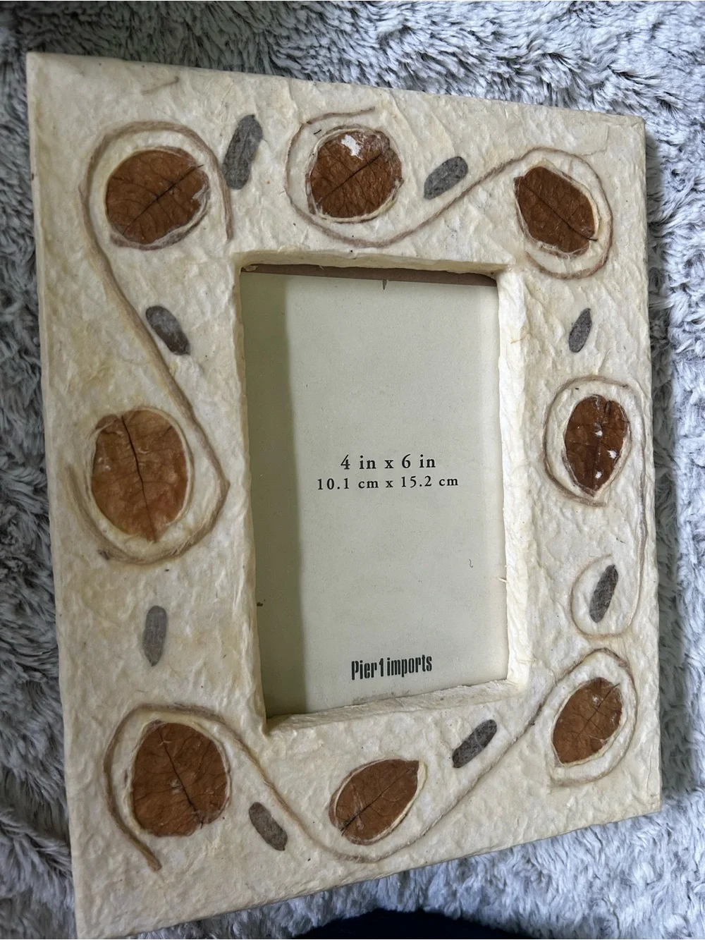 Pier 1 Cream Frame with Brown Leaf Accents
